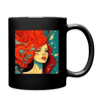 Mermaid with red hair pop art style - Full Colour Mug - black - Right