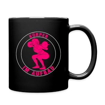 Fitness Sportlerin, Kniebeugen, Pink, Weiß - Tasse einfarbig - Schwarz - Rechts