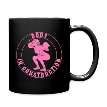 Fitness Sportlerin, Kniebeugen, Rosa - Tasse einfarbig - Schwarz - Rechts