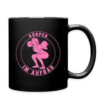 Fitness Sportlerin, Kniebeugen, Rosa - Tasse einfarbig - Schwarz - Rechts