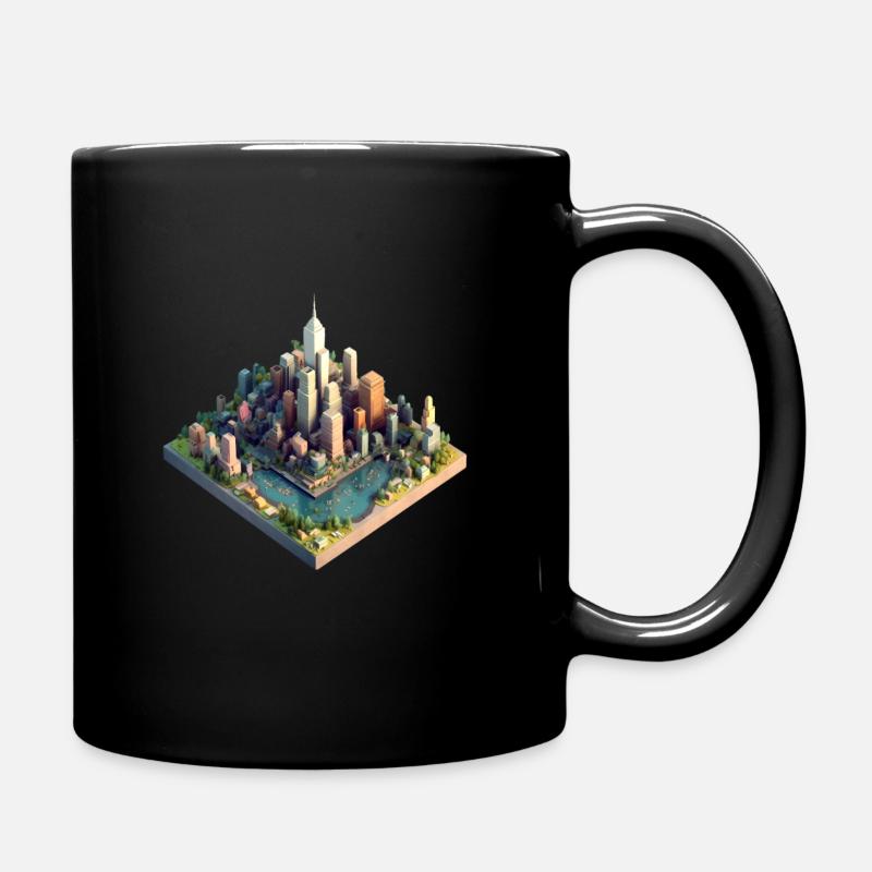Winzige Stadt - Welt Illustration, isometrisch - Tasse einfarbig - Schwarz