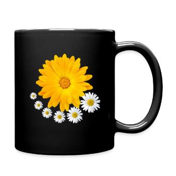 orange blühende Ringelblume Margerite Blume floral - Tasse einfarbig - Schwarz - Rechts