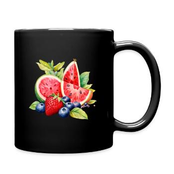 Sommerfrüchte, Aquarell - Tasse einfarbig - Schwarz - Rechts