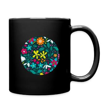 Fleurs colorées dessinées à la main sur vert foncé - Mug uni - noir - Droite