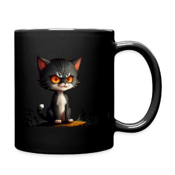 Halloween Cat- Evil Cat Cartoon - Full Colour Mug - black - Right