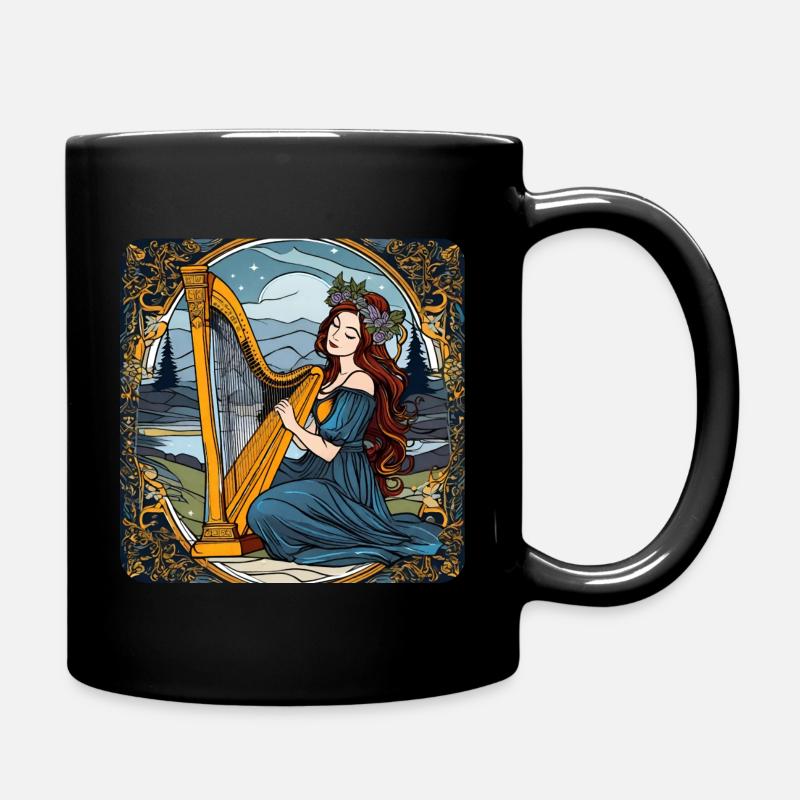 Femme sensuelle aux cheveux roux jouant de la harpe - Mug uni - noir