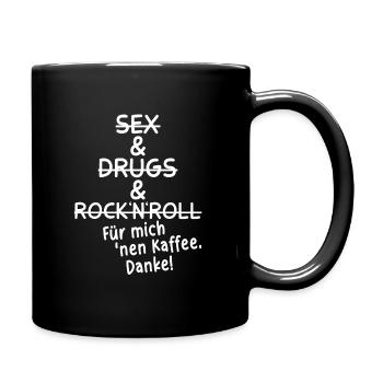 KAFFEE CAFE BOHNE BÜRO SEX DRUGS ROCK MEETING RUHE - Tasse einfarbig - Schwarz - Rechts