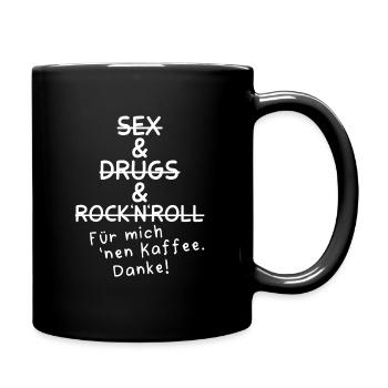 KAFFEE CAFE BOHNE BÜRO SEX DRUGS ROCK MEETING RUHE - Tasse einfarbig - Schwarz - Rechts