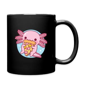 Mignon axolotl mangeant de la pizza - Mug uni - noir - Droite