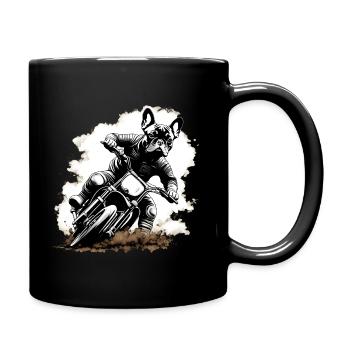 Französische Bulldogge fährt Motocross - Tasse einfarbig - Schwarz - Rechts