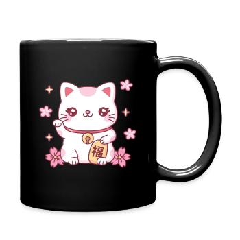 Niedliche Maneki Neko Japan Viel Glück Katze Und Blumen - Tasse einfarbig - Schwarz - Rechts