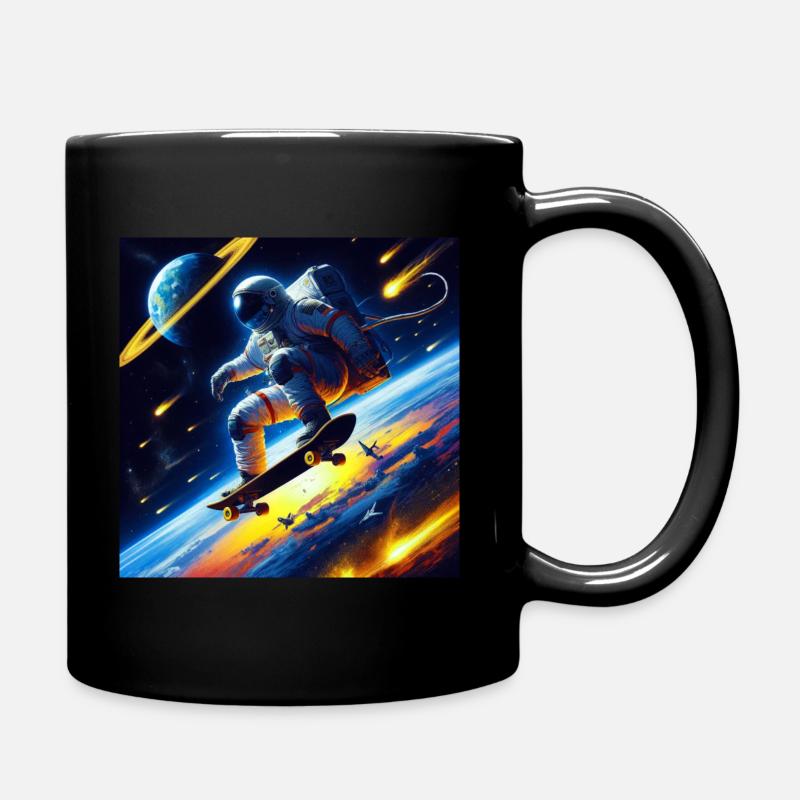 Astronaut beim Skateboarden im Weltraum - Tasse einfarbig - Schwarz
