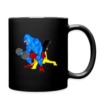 Monkey, Gorilla, Bodybuilder Monkey, Comic, Fitness - Full Colour Mug - black - Right