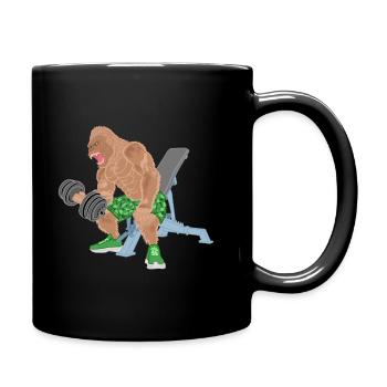 Monkey, Gorilla, Bodybuilder Monkey, Comic, Fitness - Full Colour Mug - black - Right