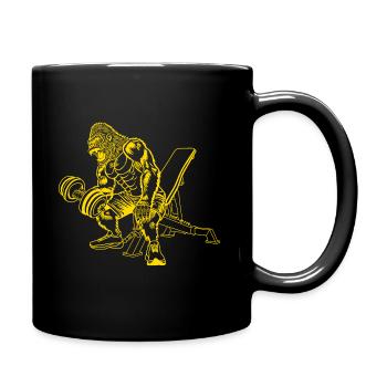 Bodybuilder monkey with dumbbell, gorilla, fitness - Full Colour Mug - black - Right