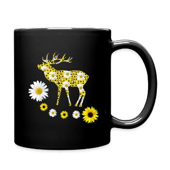 cerf sauvage avec des tournesols et des marguerites - Mug uni - noir - Droite