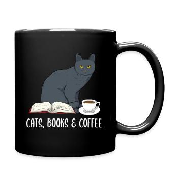 Cats Books & Coffee Buchliebhaber - Tasse einfarbig - Schwarz - Rechts