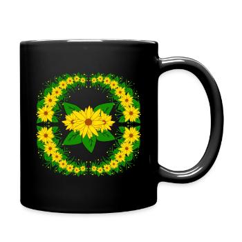 gelbe Sonnenblumen Blumenranke Blüte Blumenmuster - Tasse einfarbig - Schwarz - Rechts