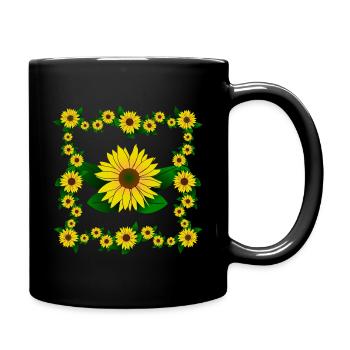 gelbe Sonnenblumen Blumenmuster Blüte Blumenranke - Tasse einfarbig - Schwarz - Rechts