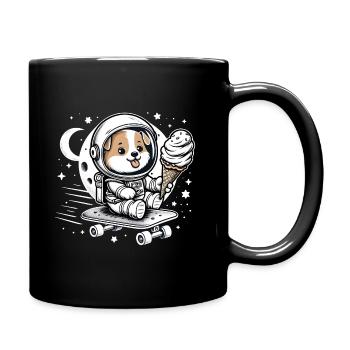 Hund als Astronaut mit Skateboard und Eis - Tasse einfarbig - Schwarz - Rechts
