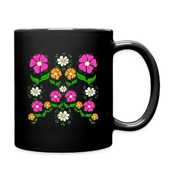 Fleur, fleur de prairie, vrille, fleur, motif floral coloré - Mug uni - noir - Droite