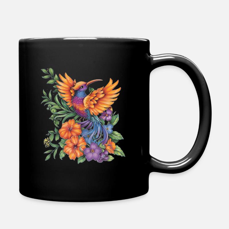 Oiseau de paradis avec des fleurs - Mug uni - noir