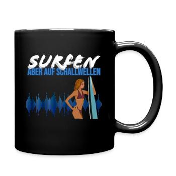 Surfen, aber auf Schallwellen: Tontechniker Shirt - Tasse einfarbig - Schwarz - Rechts