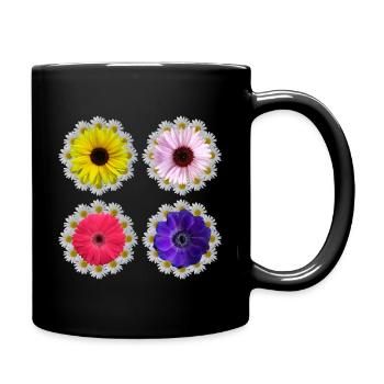 Gerbera Blüte Margeriten Sonnenblume Blumenmuster - Tasse einfarbig - Schwarz - Rechts
