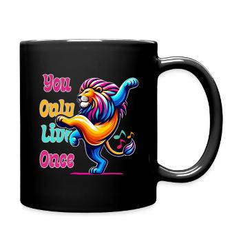 Fröhlicher Löwe - Tasse einfarbig - Schwarz - Rechts