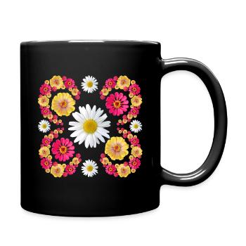 Zinnias daisy floral design zinnia blossom floral - Full Colour Mug - black - Right