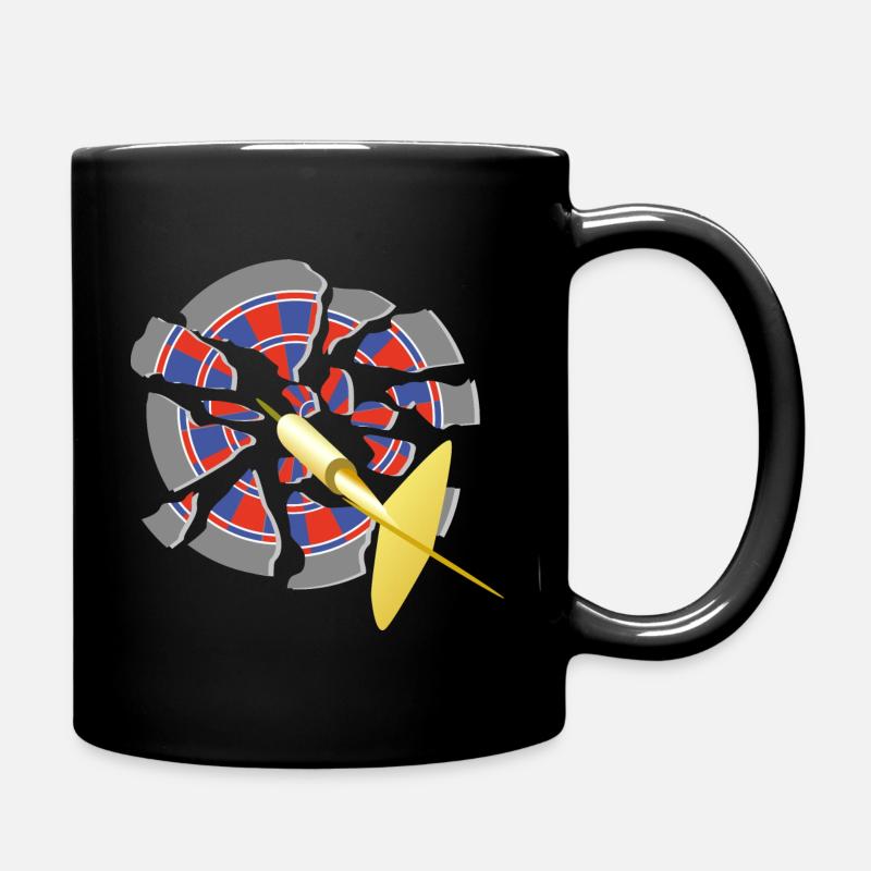 Dart breaks through dartboard - Full Colour Mug - black