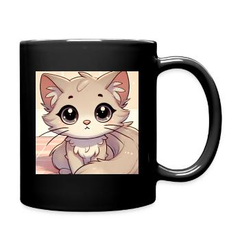 Süßes Kätzchen im Anime-Stil - Tasse einfarbig - Schwarz - Rechts
