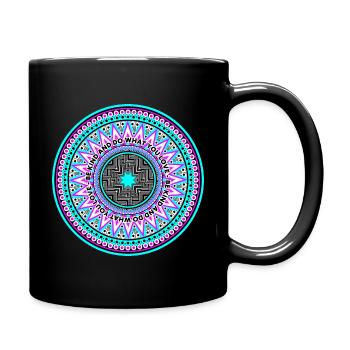 Kindness Mandala in neon blau pink - Tasse einfarbig - Schwarz - Rechts