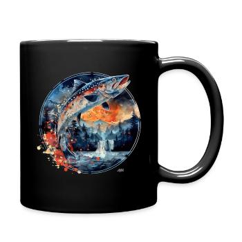 Jumping Fish – Angler Motif – Dynamic Catch - Full Colour Mug - black - Right