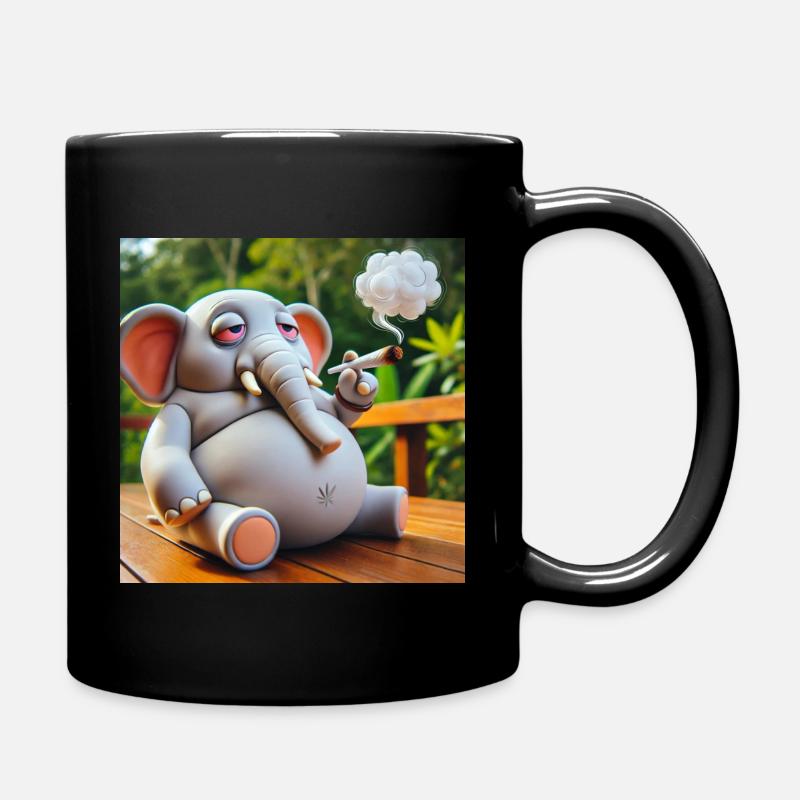 Kiffender Elefant mit Joint - Tasse einfarbig - Schwarz
