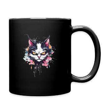 Cartoon Katze - Tasse einfarbig - Schwarz - Rechts