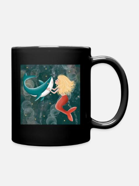 Sirène embrasse requin - Mug uni - noir