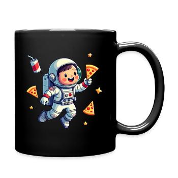 Astronaute heureux avec pizza - Mug uni - noir - Droite