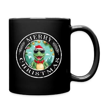 Dino Dinosaurier Merry Christmas Weihnachten - Tasse einfarbig - Schwarz - Rechts