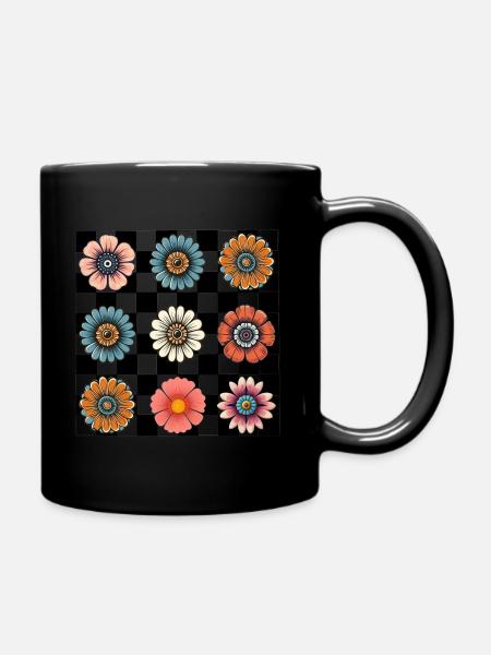 Boho-Blumenmuster mit Retro-Vibes – Vintage-Design - Tasse einfarbig - Schwarz