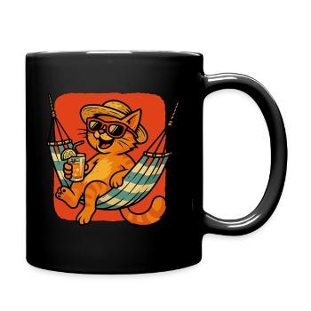 Chat d’été dans un hamac - Mug uni - noir - Droite