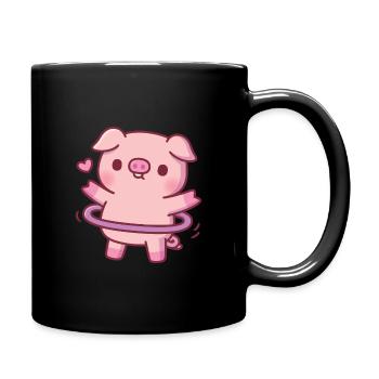 Cochon mignon avec cerceau - Mug uni - noir - Droite