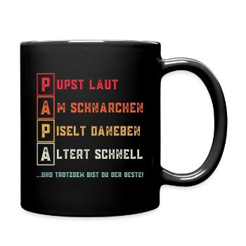 PAPA Lustiger Spruch zum Vatertag für Väter Papas - Tasse einfarbig - Schwarz - Rechts