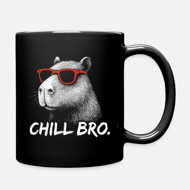CHILL BRO – Lustiges Capybara mit Sonnenbrille - Tasse einfarbig - Schwarz