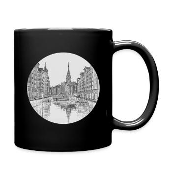 Hamburger Speicherstadt – Klassische Bleistiftzeic - Tasse einfarbig - Schwarz - Rechts