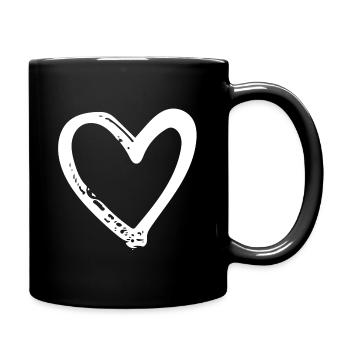 Weißes Herz - Tasse einfarbig - Schwarz - Rechts