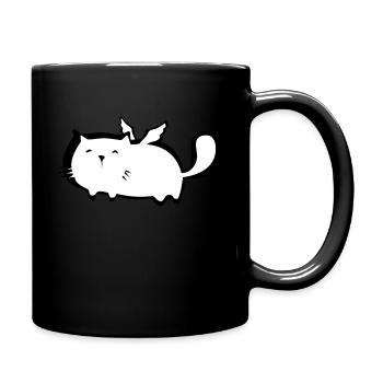 Chubby cute cat Angel with angel wings. Kids - Full Colour Mug - black - Right