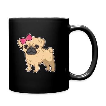 Pug girl bow pet dog cute gift - Full Colour Mug - black - Right