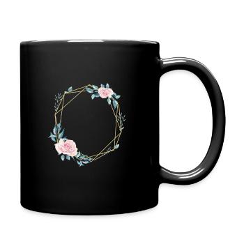 Blumen Geometrisch Blau Rosa personalisierbar - Tasse einfarbig - Schwarz - Rechts