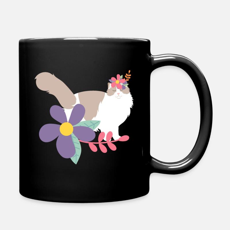 Ragdoll Katzen- und Blumenkrone - Tasse einfarbig - Schwarz